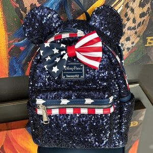 Loungefly Disney Parks Minnie Mouse Sequin Stars and Stripes Backpack NWT
